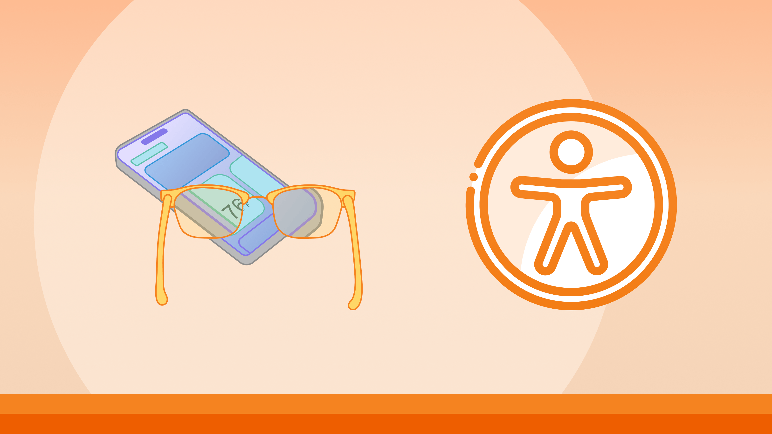 illustration of the accessibility icon and a smartphone screen seen through glasses