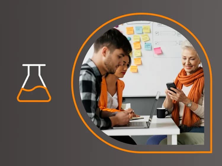 Illustration of a person using a smartphone with various icons, such as a check mark and a heart, connected to their head, symbolizing the flow of information and interaction with digital media.