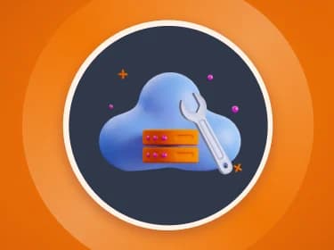 Orange background with a centered 3D illustration depicting a DevOps Engineering process