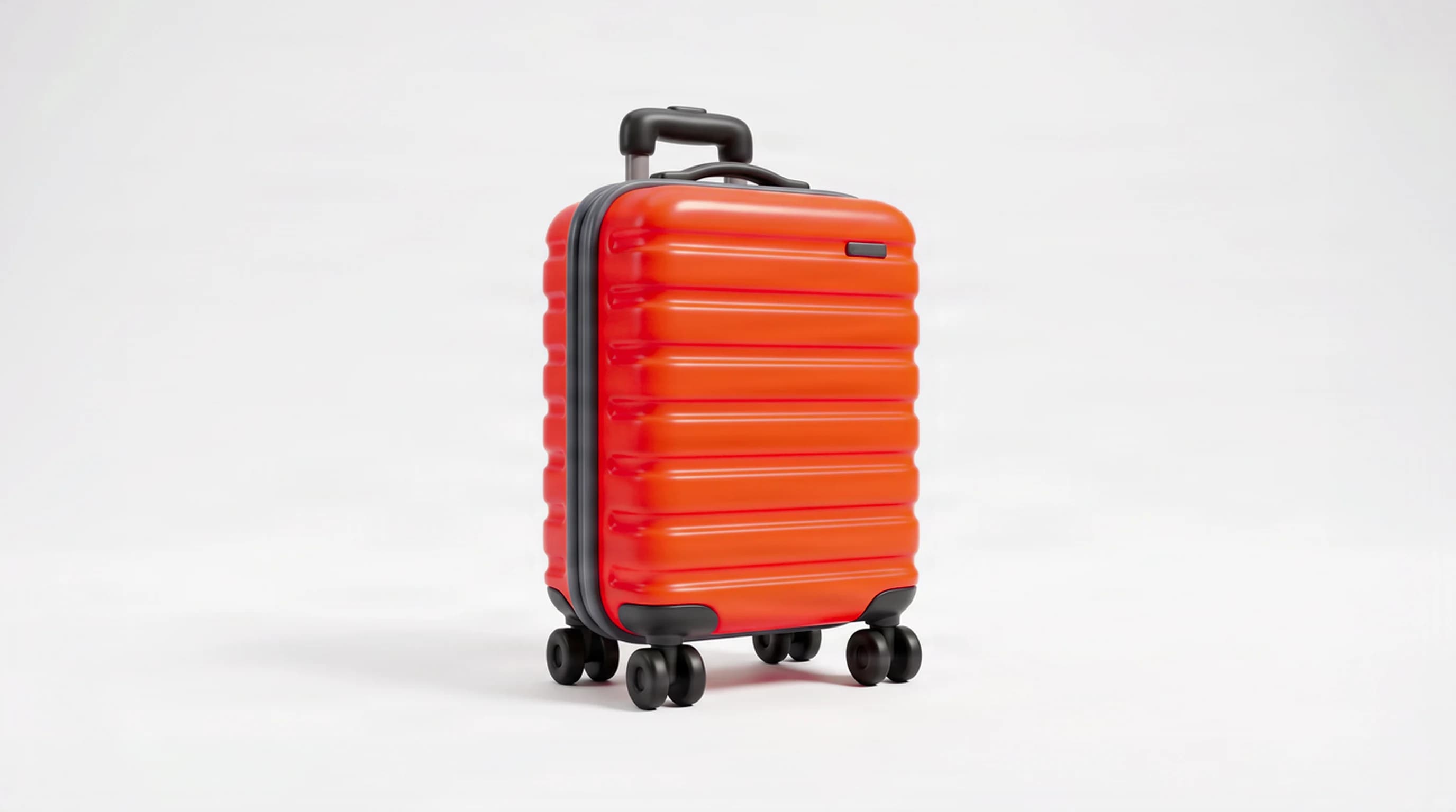 An orange suitcase against a white background