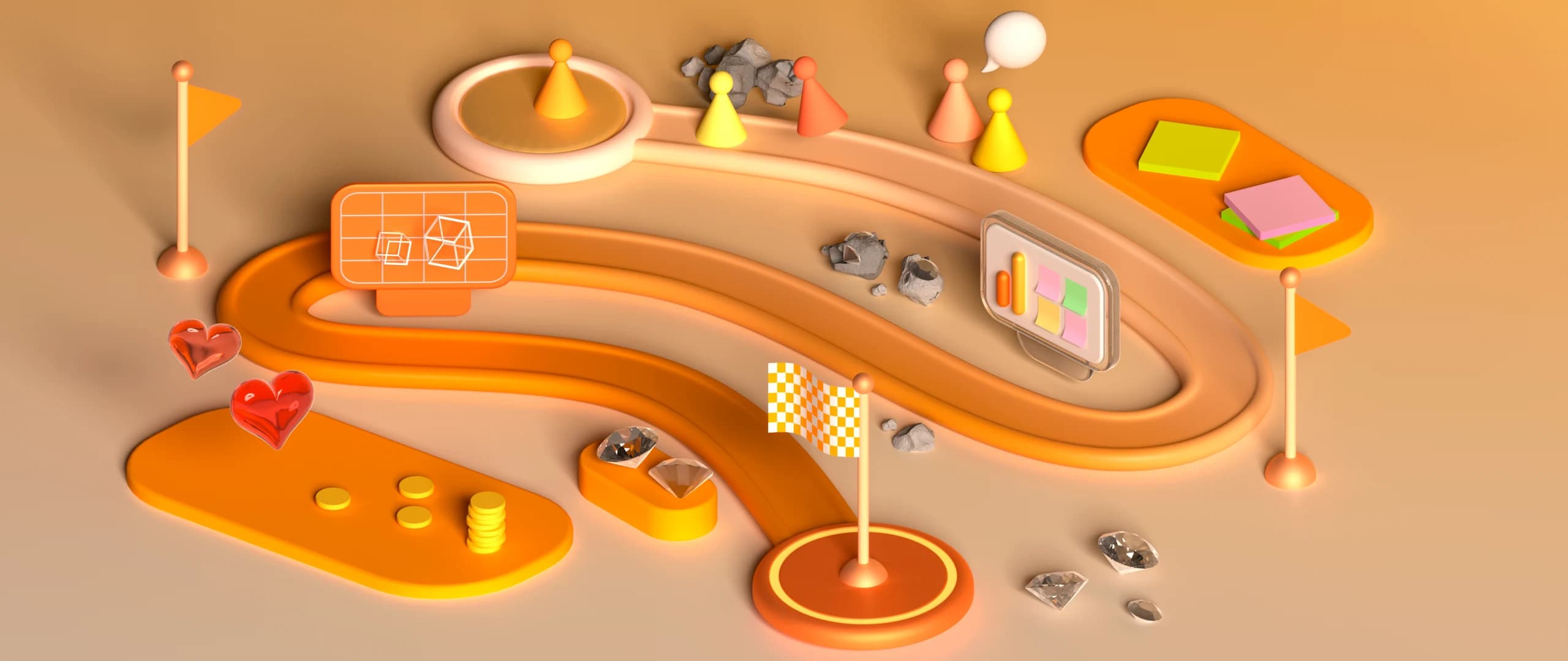 3D illustration of a race track representing the path to the Discovery Workshop.