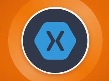 Orange background with a centered Xamarin logo in a dark blue circle