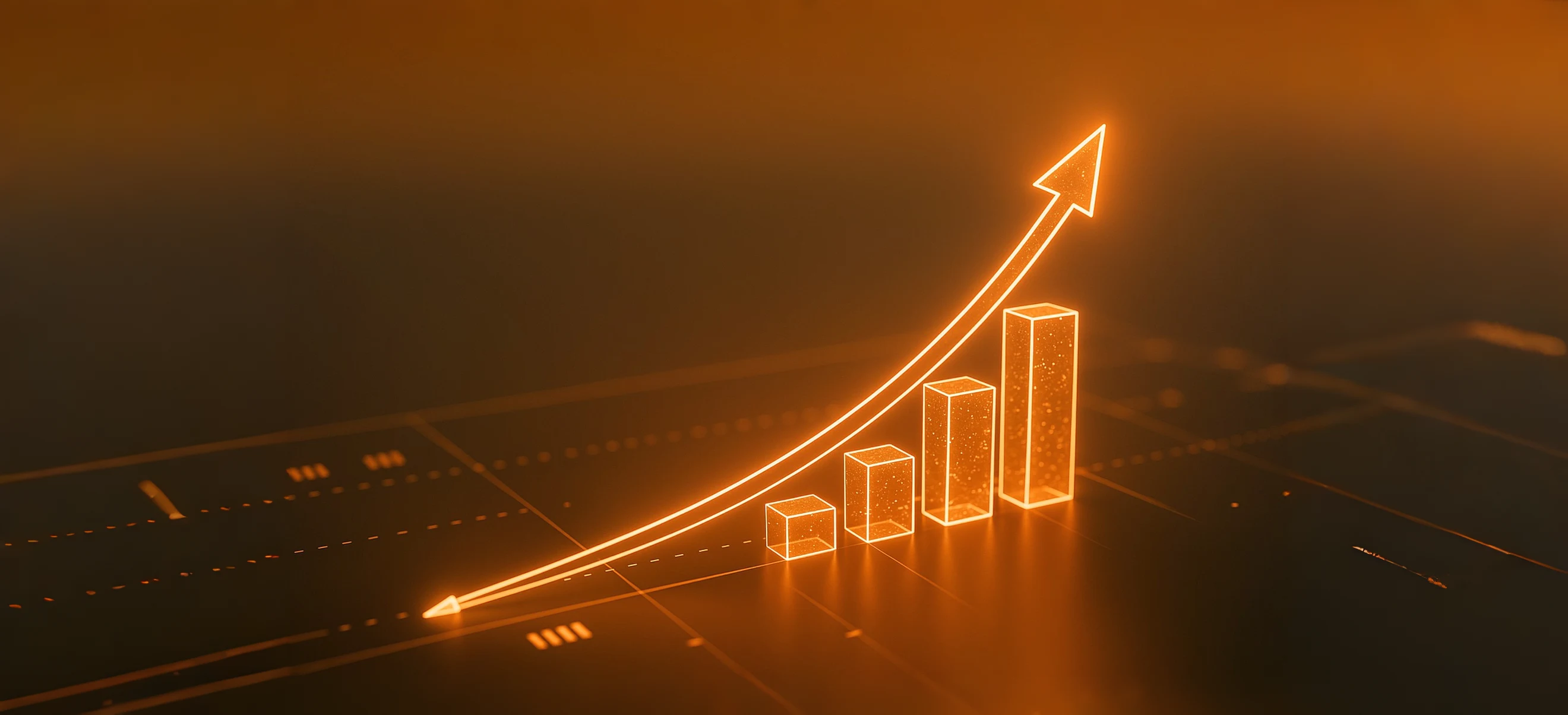 A glowing orange bar graph displaying an upward trend.