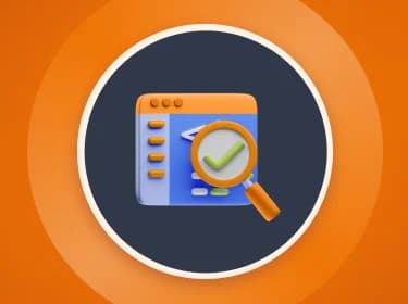 Orange background with a centered 3D illustration depicting a QA testing process