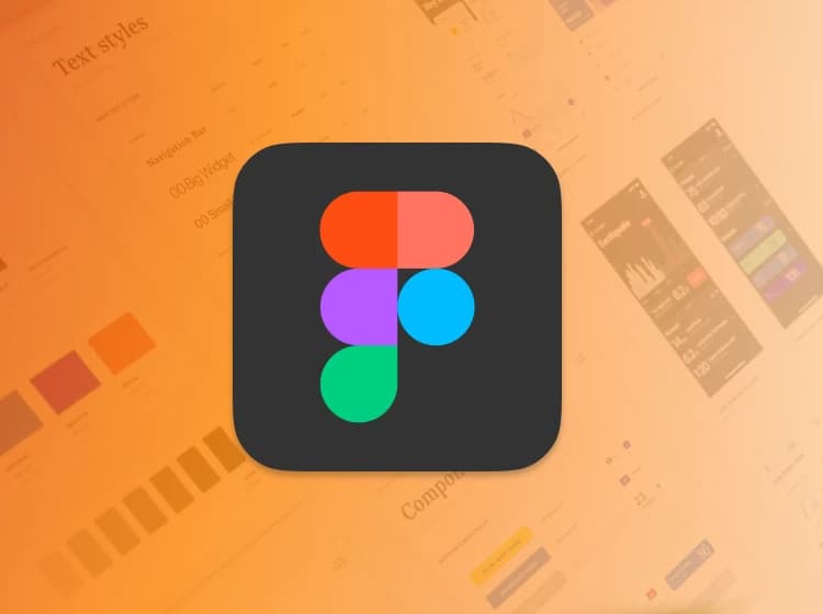 Close-up of a hand holding a black stylus, interacting with a tablet in front of a computer monitor displaying app UX templates. An open laptop running Figma and Sketch is slightly visible in the background.