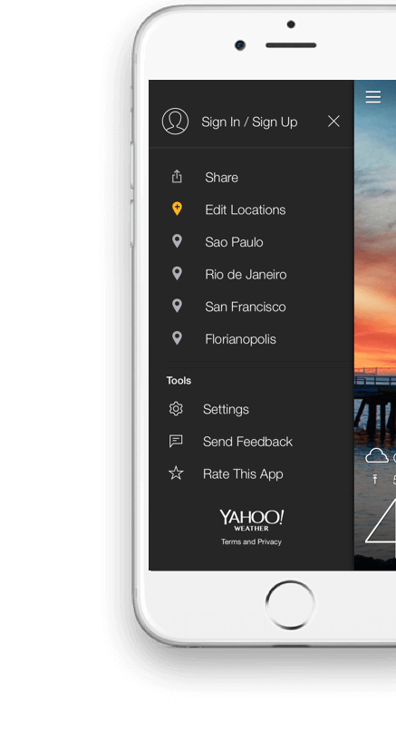 iPhone with Yahoo Weather app developed by ArcTouch