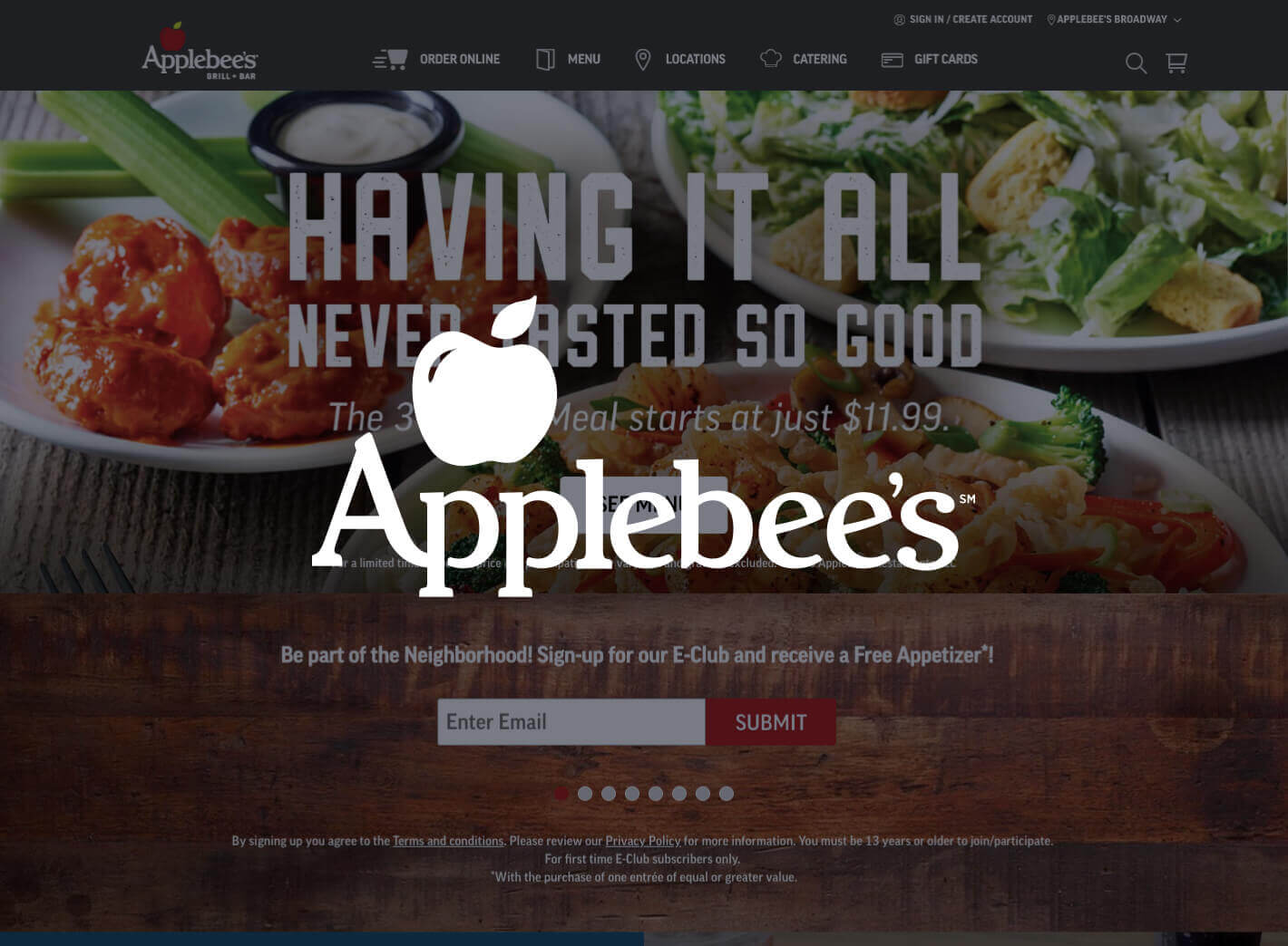 White Applebee's logo and website