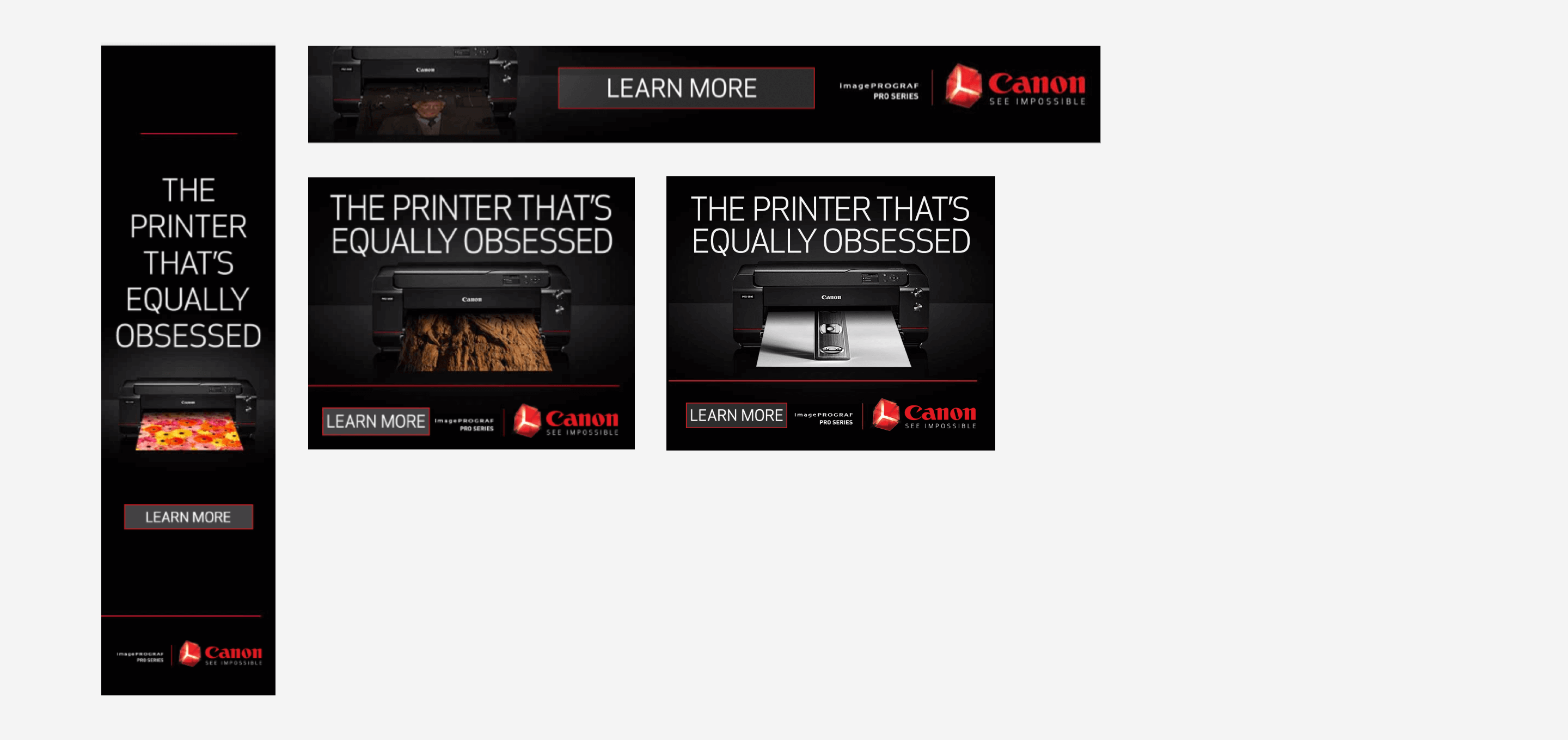 Multiple sizes of Canon Printers banner campaign by ArcTouch