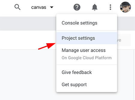 project settings selector for Google Action development