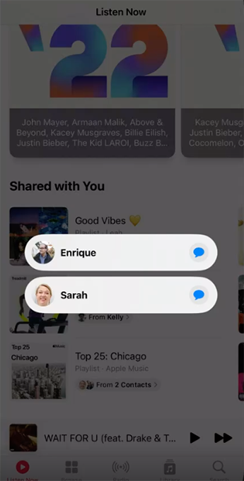 example of iOS 16 Shared with You trusted friends