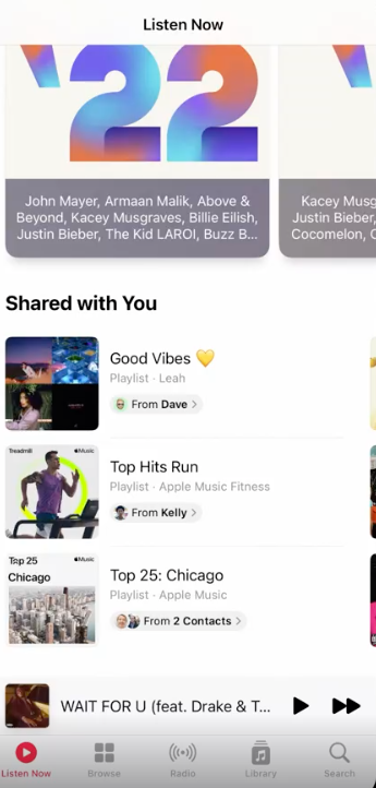 example of iOS 16 Shared with You showing playlists