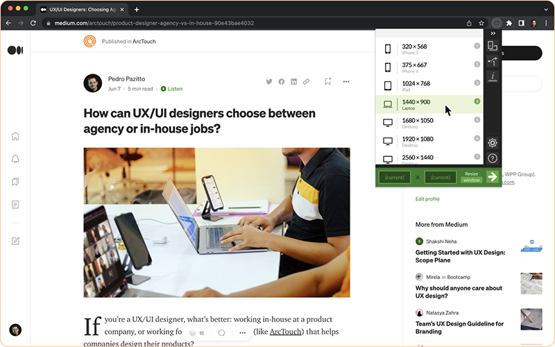 Window Resizer Chrome browser extension for UI designers