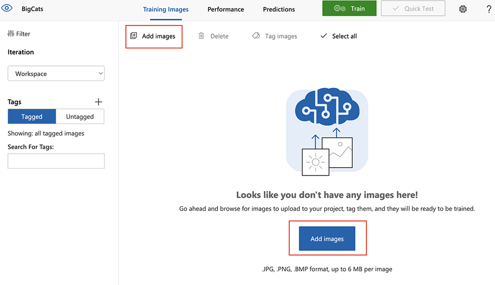 Add images to a Azure Custom Vision model