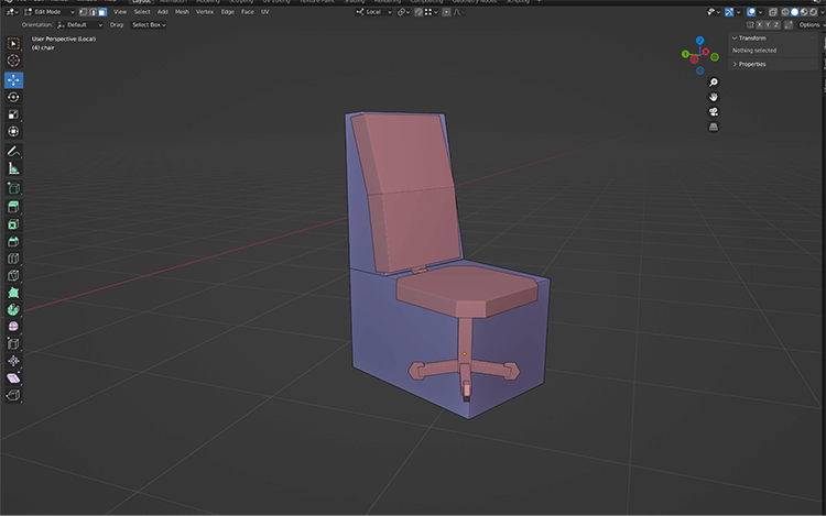 a collider around a 3D model of a chair