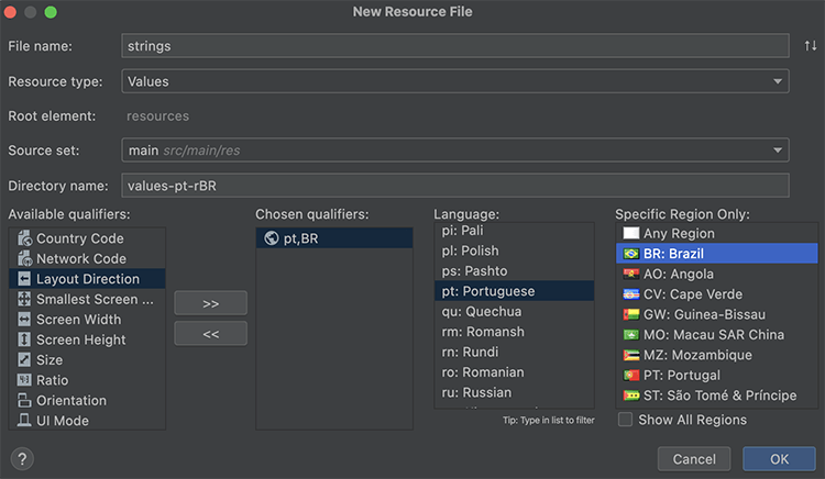 Android 13 localization resource file selection
