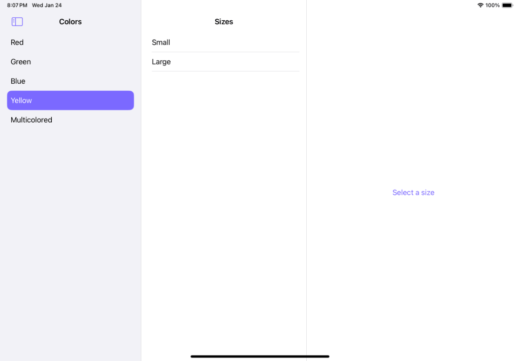 a demo app running on iPad with a purple font