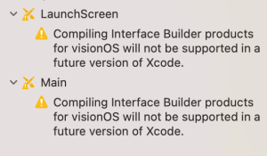 warnings about Interface Builder in visionOS